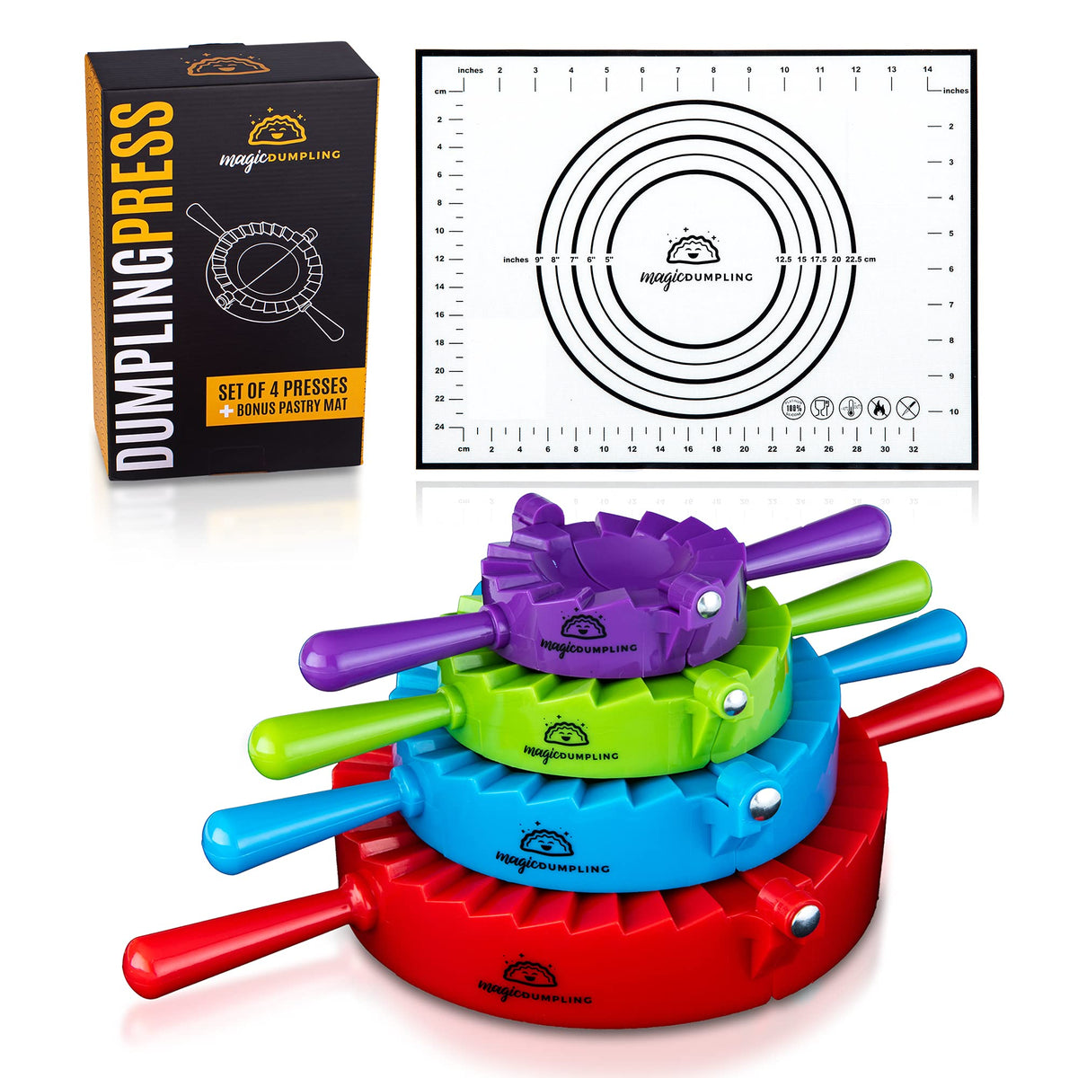 Magic Dumpling Maker Kit dumpling press creates evenly sealed pockets for home cooking.