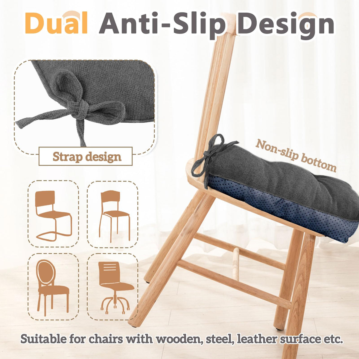 Magic Elephant non-slip bottom and dual ties keeping cushions in place.