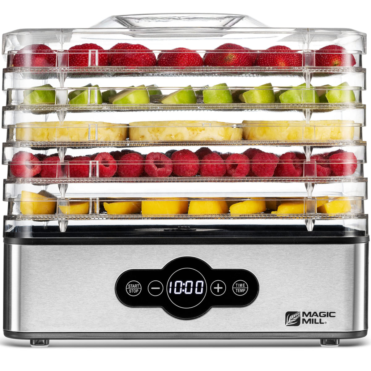 Magic Mill Dehydrator with five trays enabling versatile drying of fruits and veggies