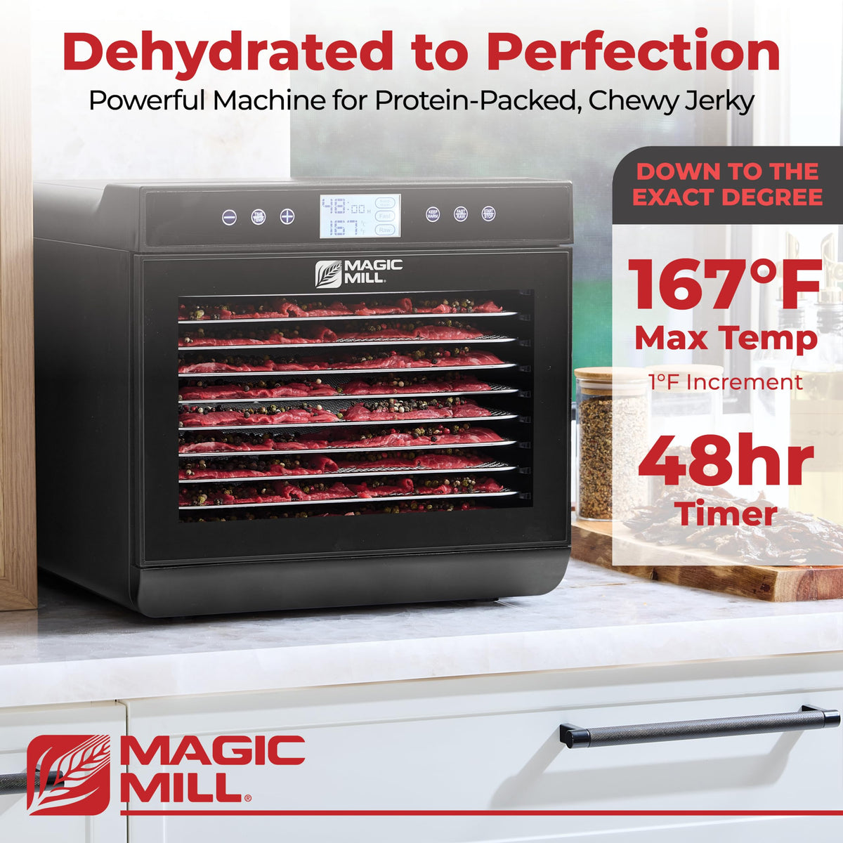 Magic Mill dehydrator digital control panel for precise temperature and timer