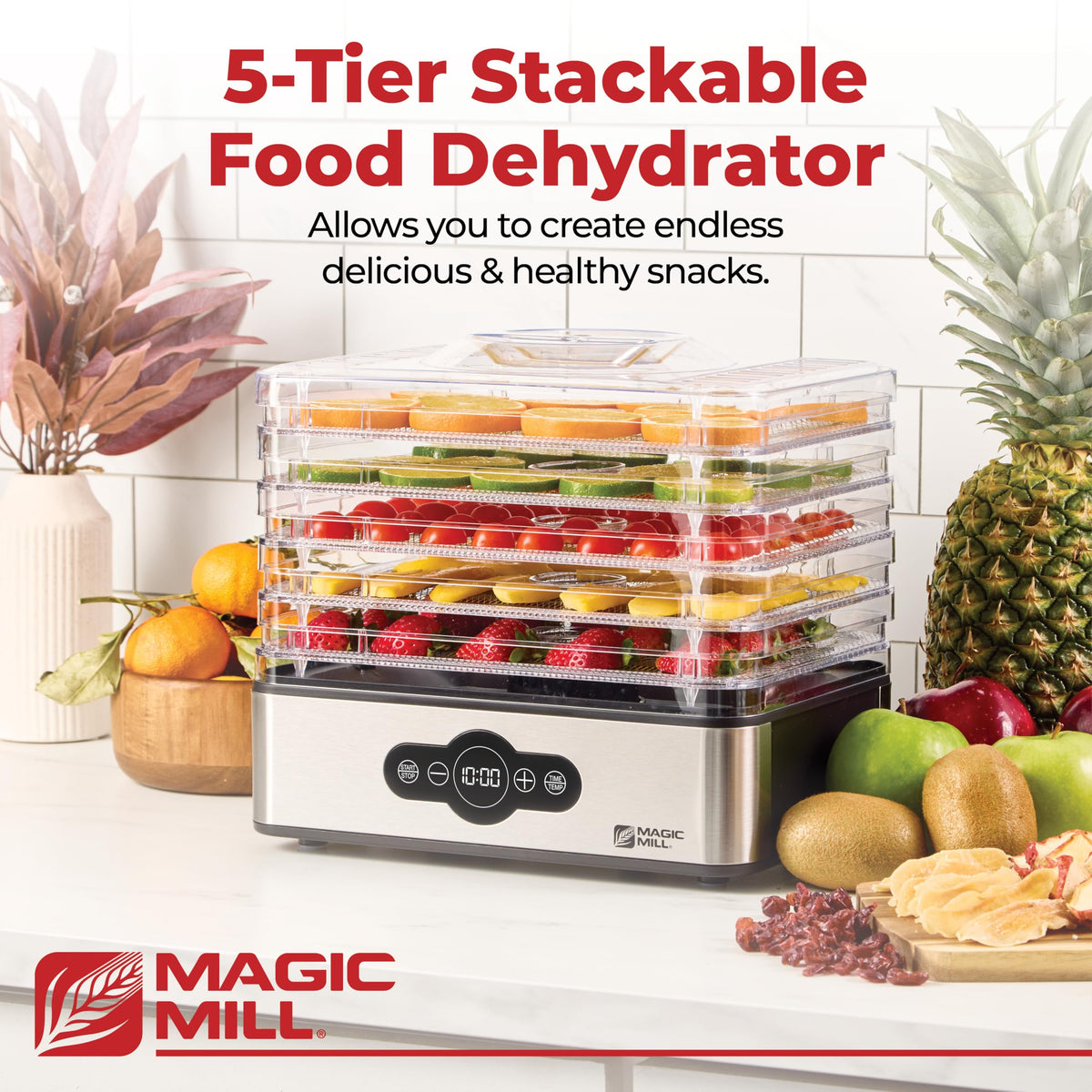 Magic Mill Dehydrator digital timer for precise, hands free drying sessions