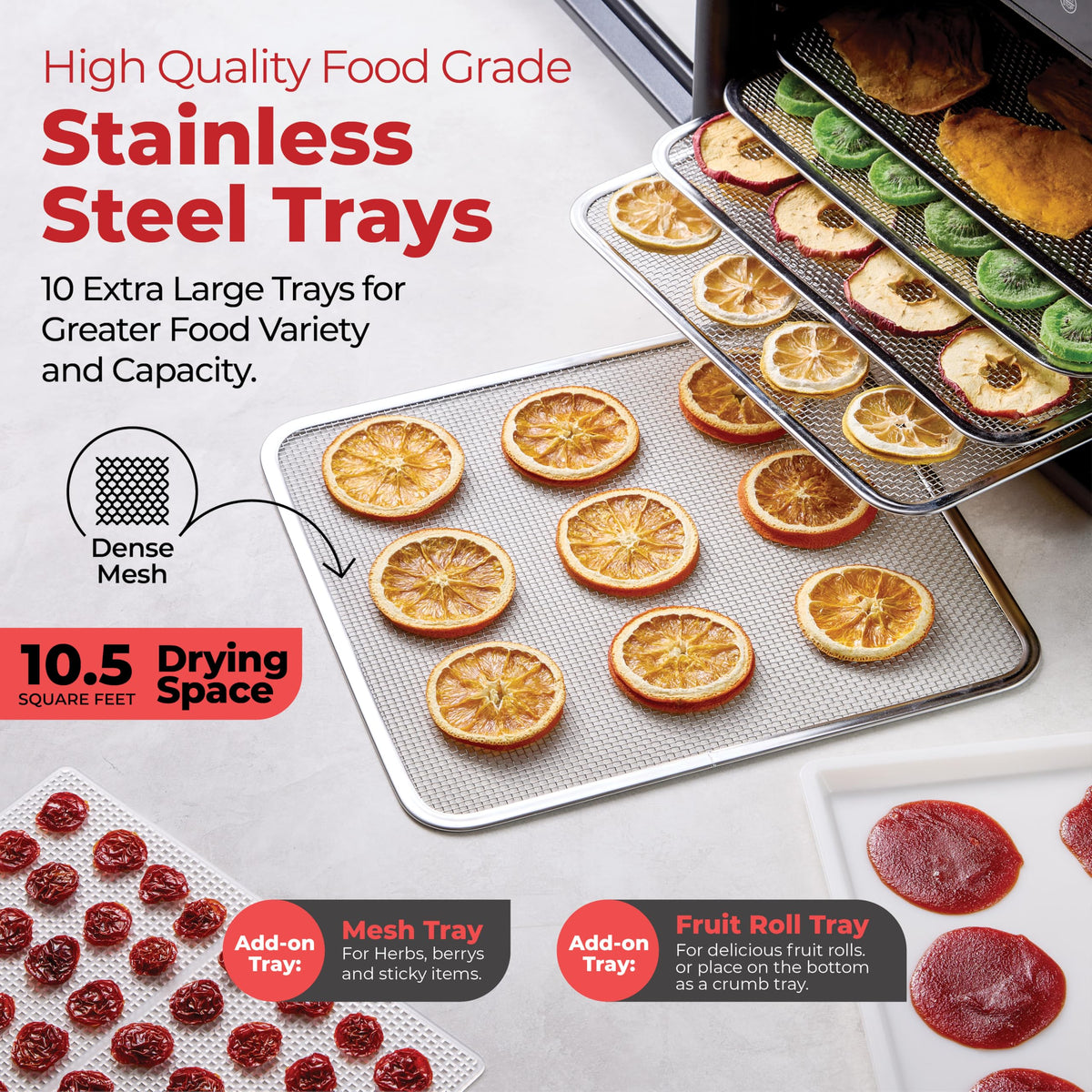 Magic Mill dehydrator stainless steel trays designed for durability and dishwasher safety