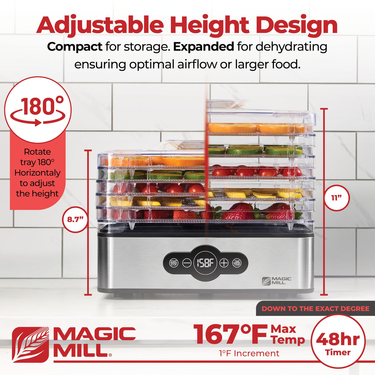 Magic Mill Dehydrator temperature control for tailored drying of foods