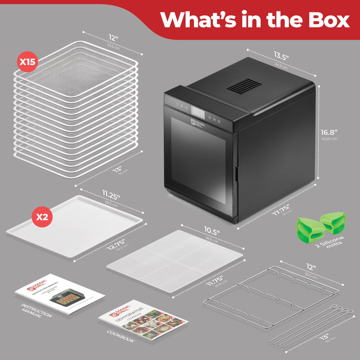 Magic Mill premium dehydrator keep-warm function maintains serving temperature