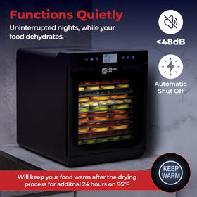 Magic Mill premium dehydrator whisper-quiet 800W operation in a home kitchen