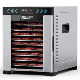 Magic Mill Pro dehydrator rear-mounted fan for even drying of jerky and herbs.