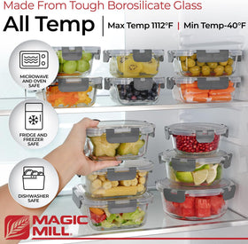 Magic Mill rectangle 21-5oz 6-75x5 container preserves freshness for lunches.