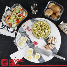 Magic Mill rectangle 12 oz glass container for snacks and sides.
