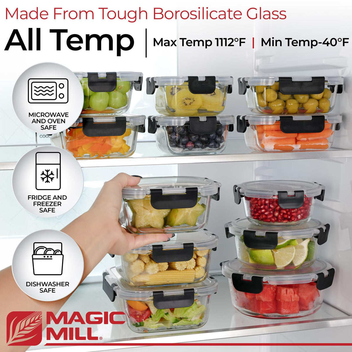 Magic Mill rectangle 21.5 oz rectangle container for portion control.