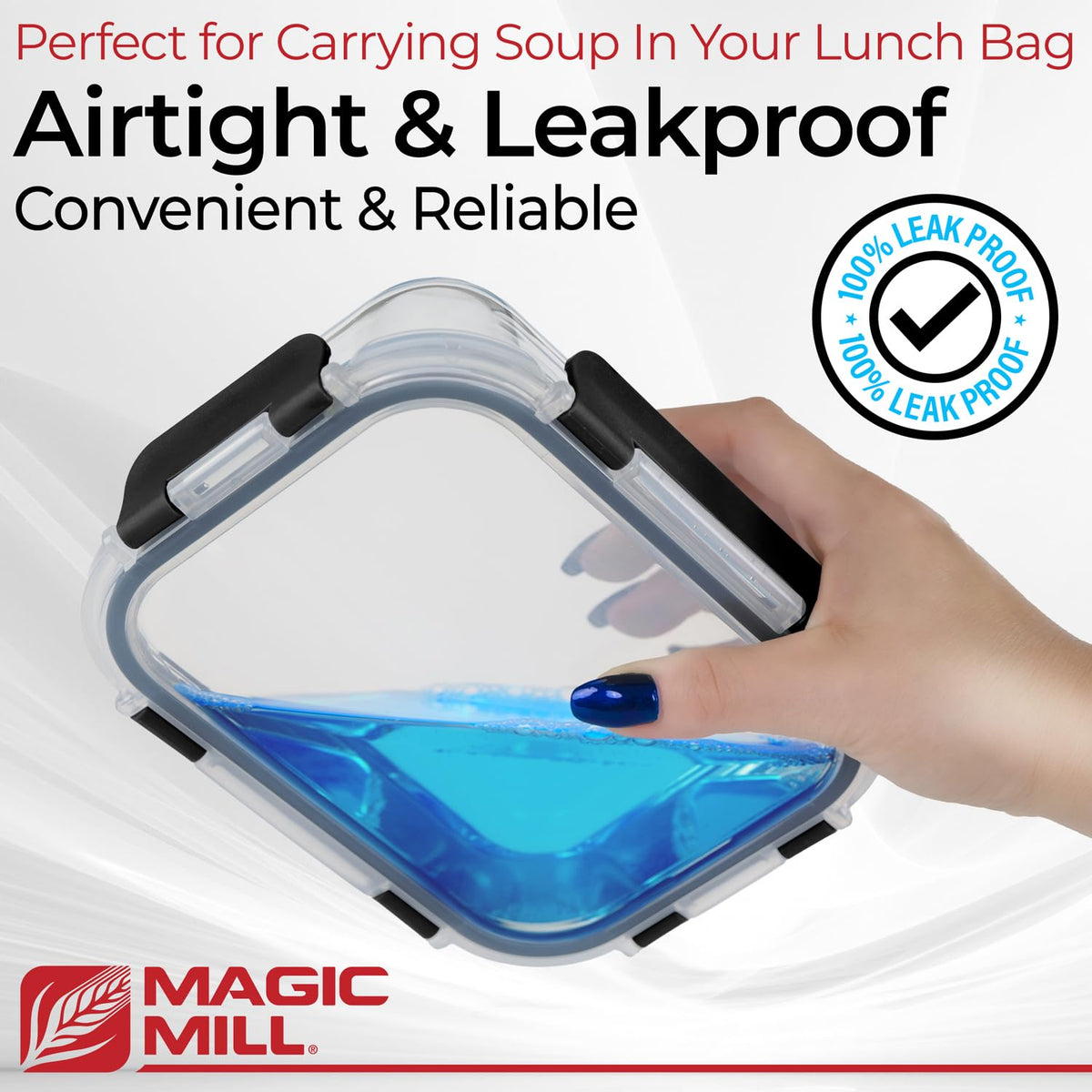 Magic Mill square 17.5 oz glass container for lunch.
