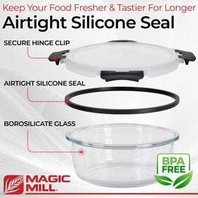 Magic Mill square 27 oz glass container for leftovers and stacking.