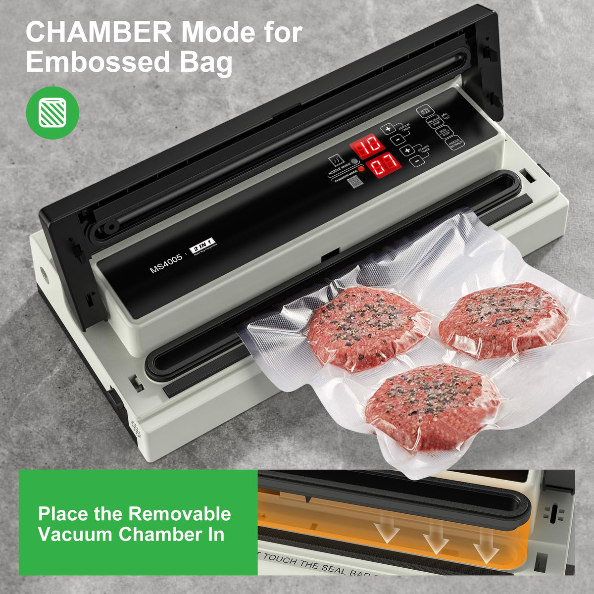 MAGIC SEAL MS4005 chamber mode seals textured bags including Mylar