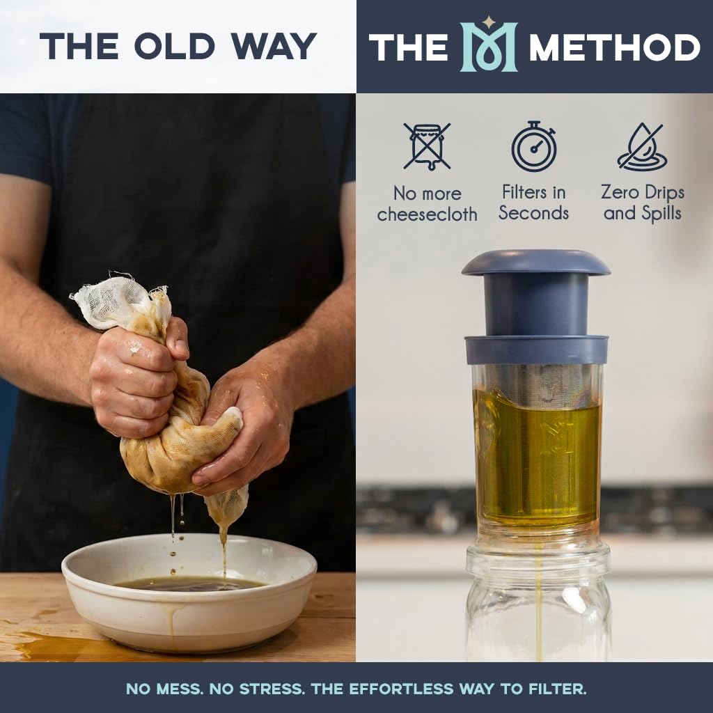 MAGICAL BUTTER filter press plunger demonstrates even pressure for smooth strain.
