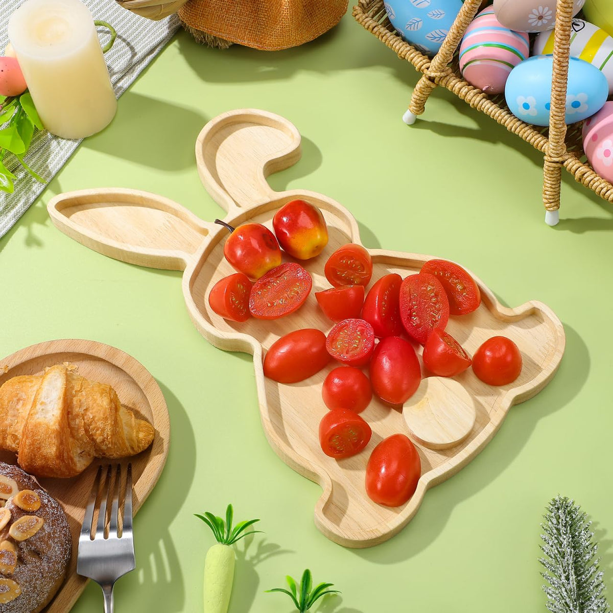 MAGICLULU Easter wooden bunny serving tray ideal for cheese and fruit platters.