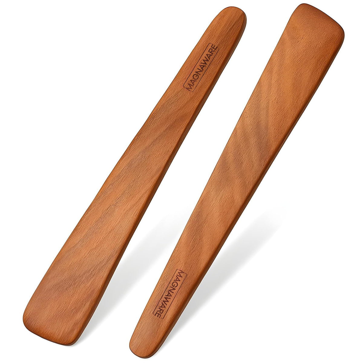 MAGNAWARE 12-inch acacia spatula set of 2, safe for nonstick cookware.