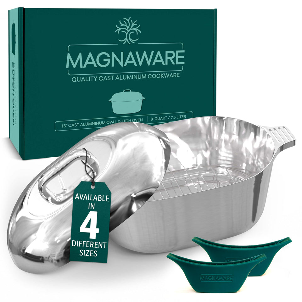 MAGNAWARE cast aluminum oval Dutch oven with lid for even heat