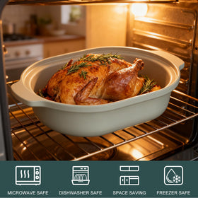 MAGNIFIQUE EXPERIENCE DELIGHT olive dishwasher-safe lid and stoneware for cleanup