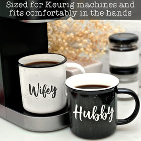 MAINEVENT Wifey Hubby mugs back design highlighting text and style.