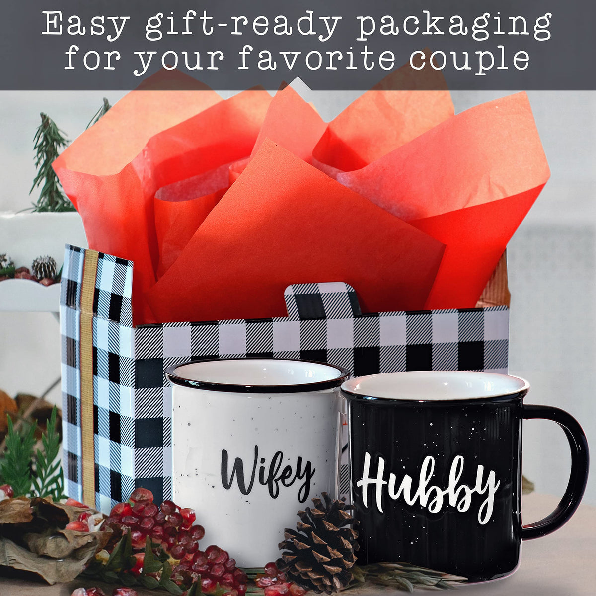 MAINEVENT Wifey Hubby mugs in hands for cozy coffee moments.