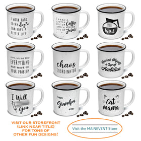 MAINEVENT Wifey Hubby mugs set on desk for quick coffee breaks.