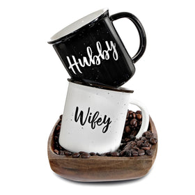 MAINEVENT Wifey Hubby mugs on table for a cheerful morning ritual.