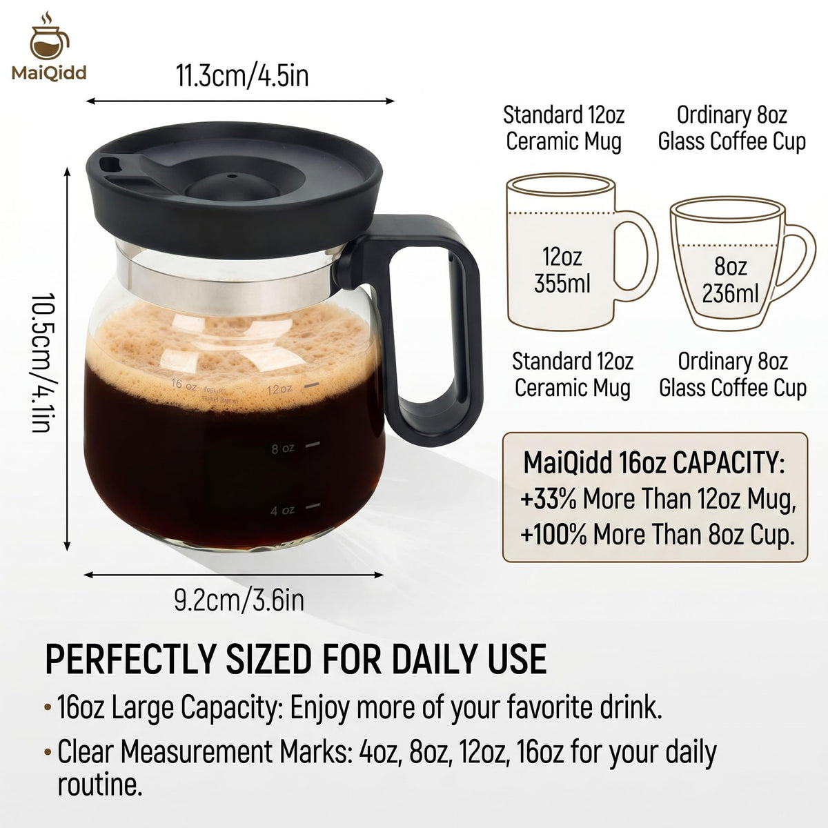 MaiQidd 16oz mug with measurement markings for precise pours