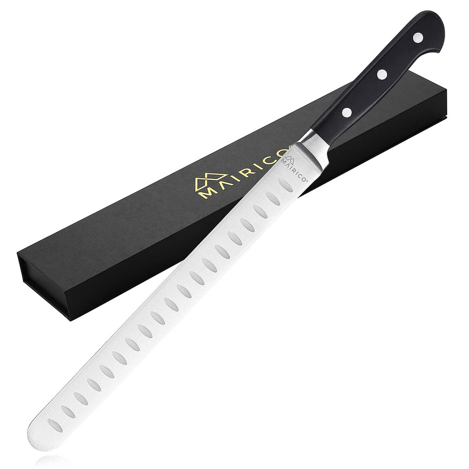 MAIRICO Brisket Slicing Knife blade closeup showing ultra sharp edge for precise cuts.