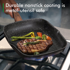 Induction-ready stainless steel base shown on MAISON ARTS cookware for even heat distribution.