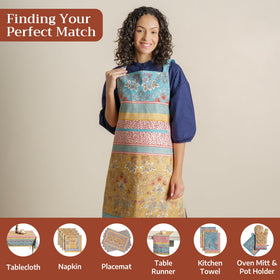 Maison d'Hermine apron pocket image highlights practical use while cooking or cleaning.