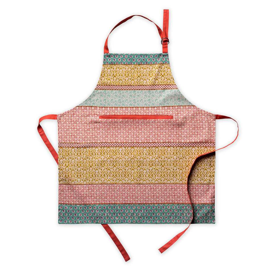 Maison d' Hermine Provence apron front view with vibrant watercolor pattern for stylish cooking.