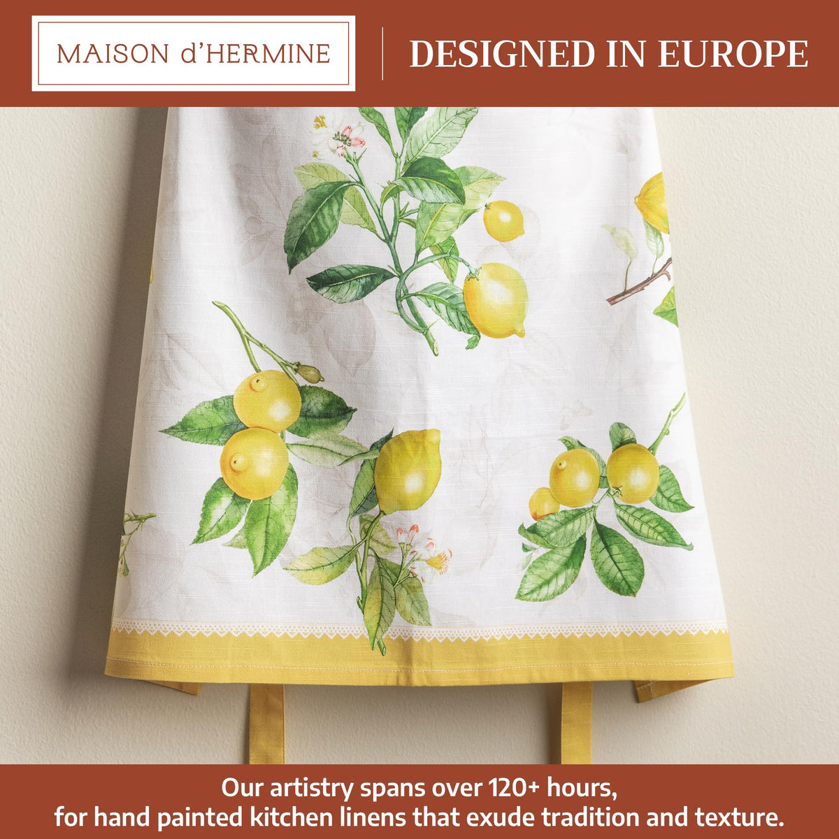 Maison d' Hermine Limoncello apron adjustable neck strap for a customized fit.
