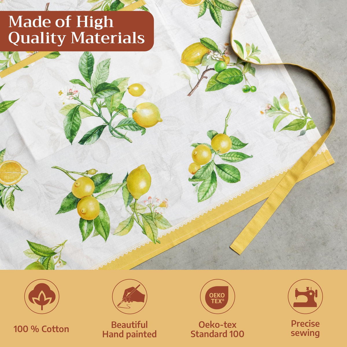 Maison d' Hermine Limoncello apron size offers full coverage and comfort.