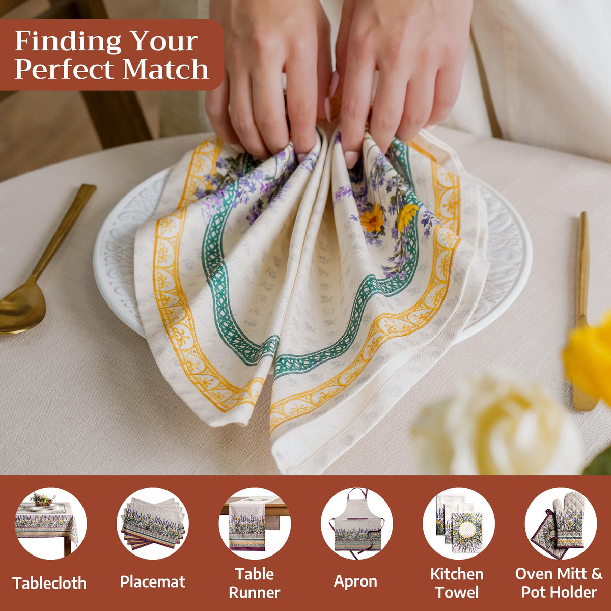 Maison d'Hermine 100% cotton napkins highlighting durability and soft hand feel.