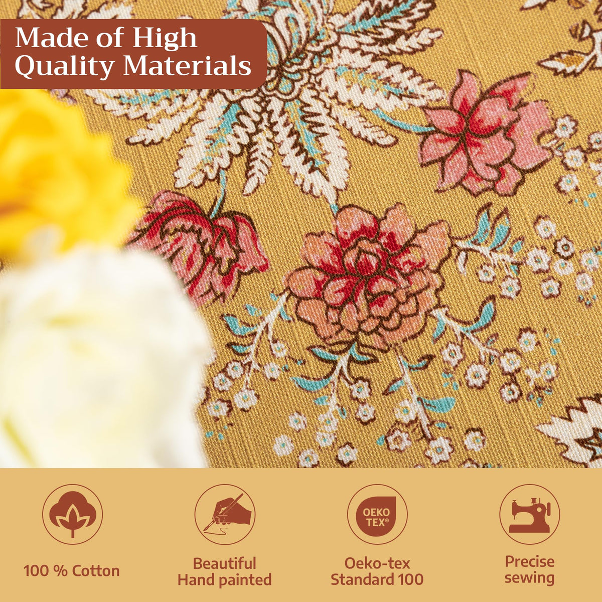 European motifs and soft cotton texture on the Maison d' Hermine tablecloth.