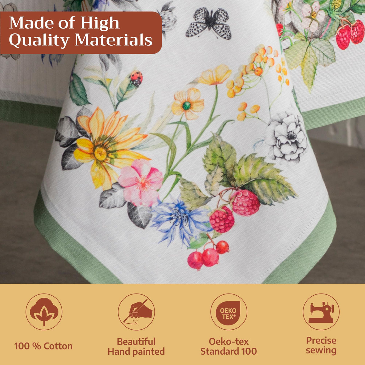 Maison d'Hermine tablecloth features watercolor artwork adding timeless charm to gatherings