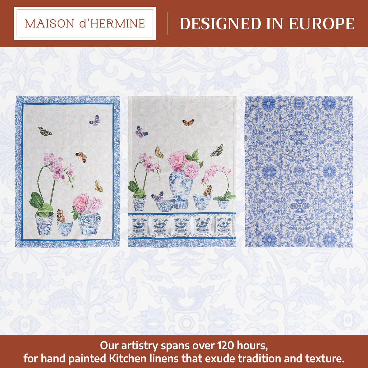 Maison d' Hermine watercolor-motif towels – elegant design for decor and practical dish drying.