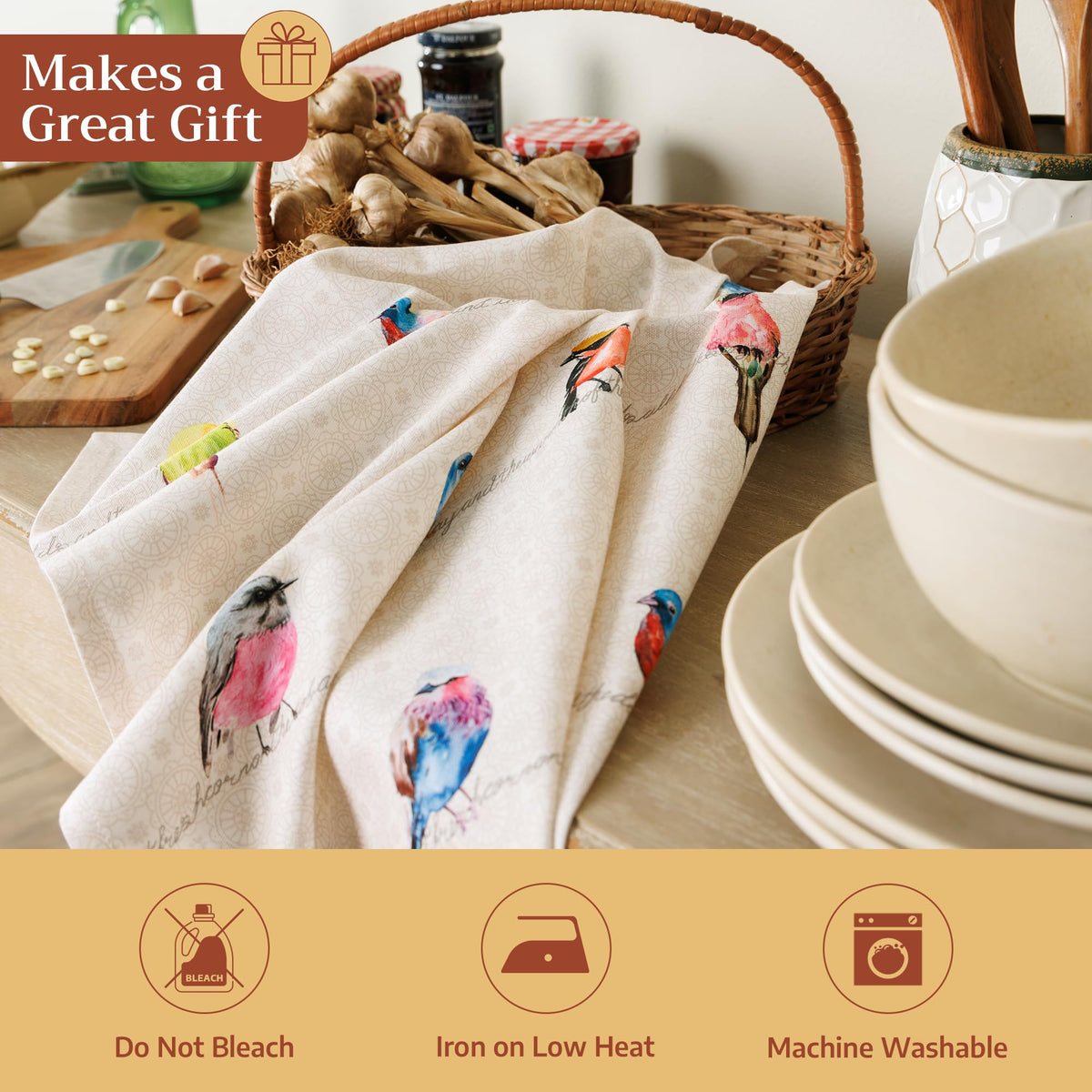 Maison d'Hermine Birdies on Wire towel drying dishes and glassware.