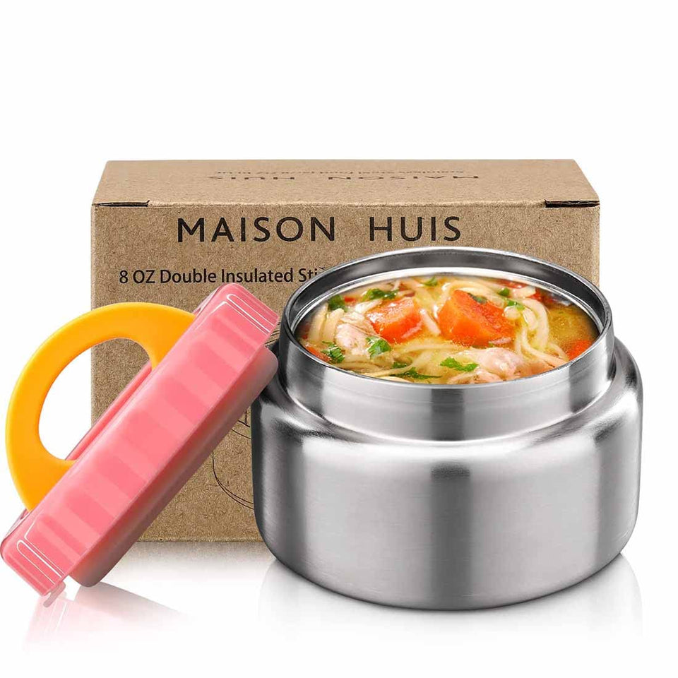 MAISON HUIS Soup Thermo wide mouth pink; easy access and keeps hot or cold meals longer