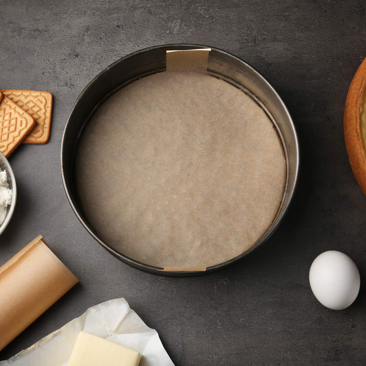 Maitys brown parchment circle liners package of 120 pieces for quick bake cleanup.