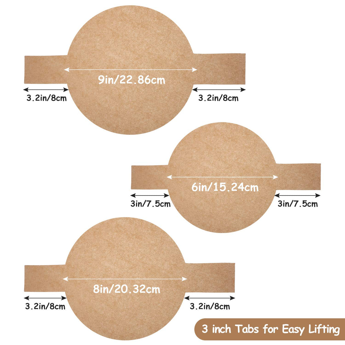 Maitys 8-inch precut circle pan liner with lift tabs for smooth cake removal.