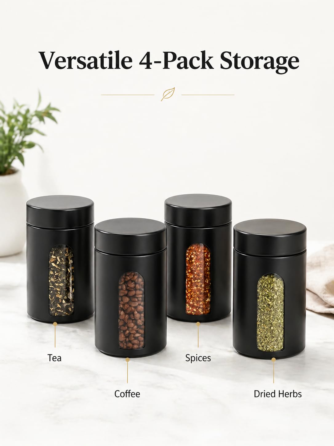 MaizijE stackable 4oz jar fits spices and tea bags neatly in a compact cabinet.