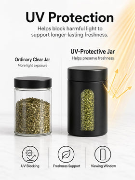 MaizijE UV-protected glass jar 4oz keeps contents safe from light while staying clear.