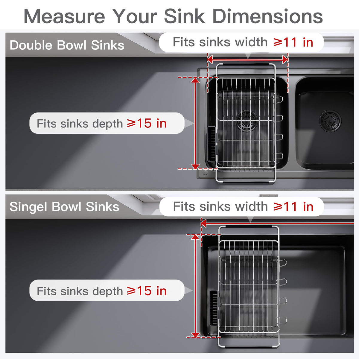 MAJALiS adjustable-sink-fit drying rack adapts to various sink sizes.