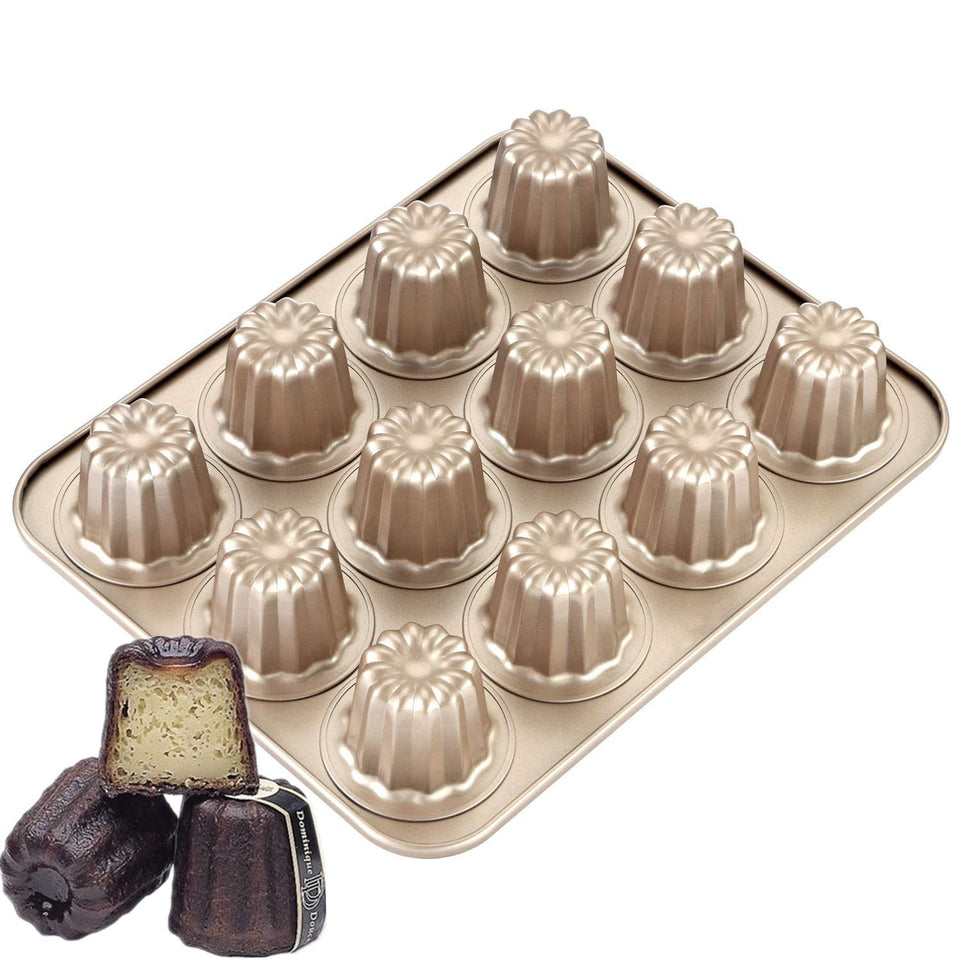 MAKABAKA The Love 12-Cavity Canele Pan in gold delivers even baking across all cups.