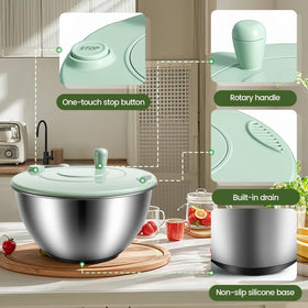 Makmvney citrus juicer and egg separator integrated for easy prep.