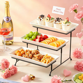 MALACASA 12-inch tiered tray set elevates the party spread.
