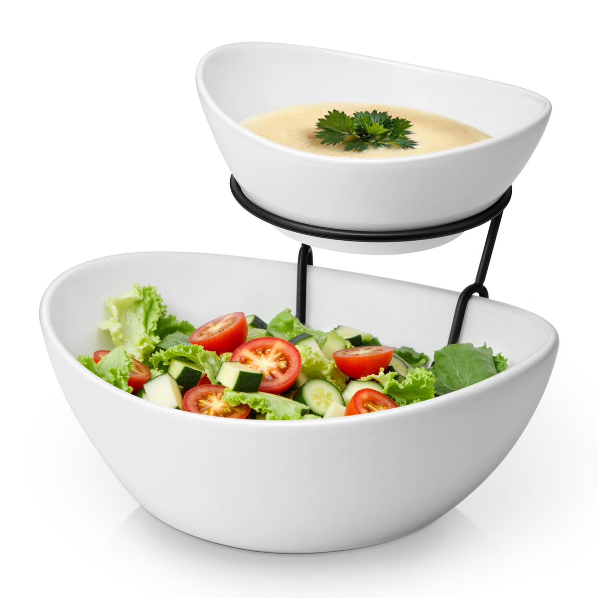 MALACASA 2-tier chip and dip stand shows chips and dips at parties.