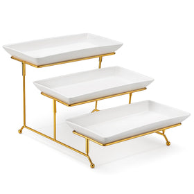 Malacasa 3-tier serving stand with porcelain trays for elegant dessert display