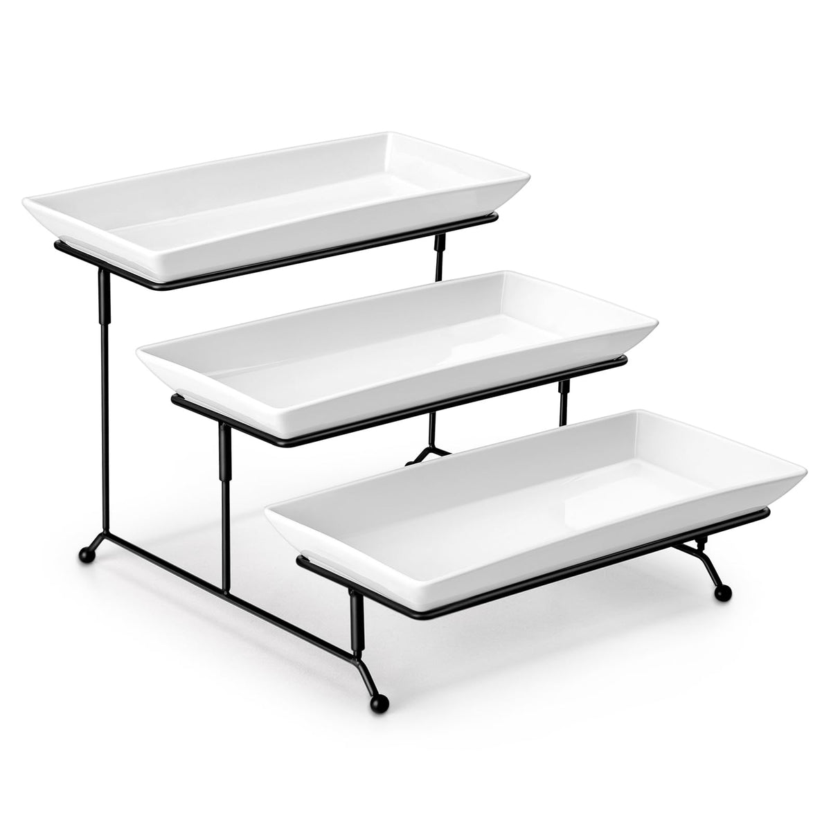 MALACASA 3-tier serving stand with porcelain trays for elegant party displays.