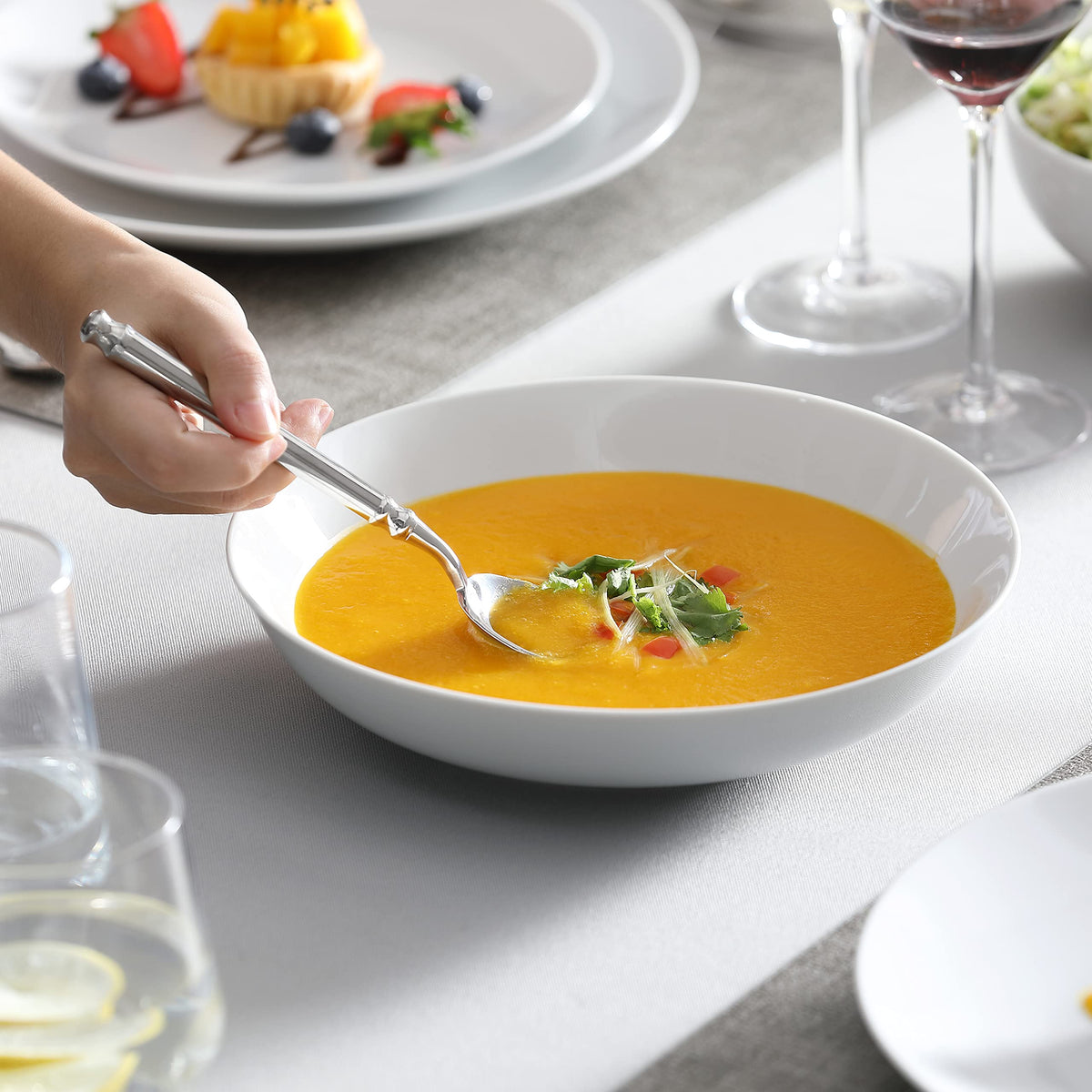MALACASA Amelia white porcelain surface complements any table setting